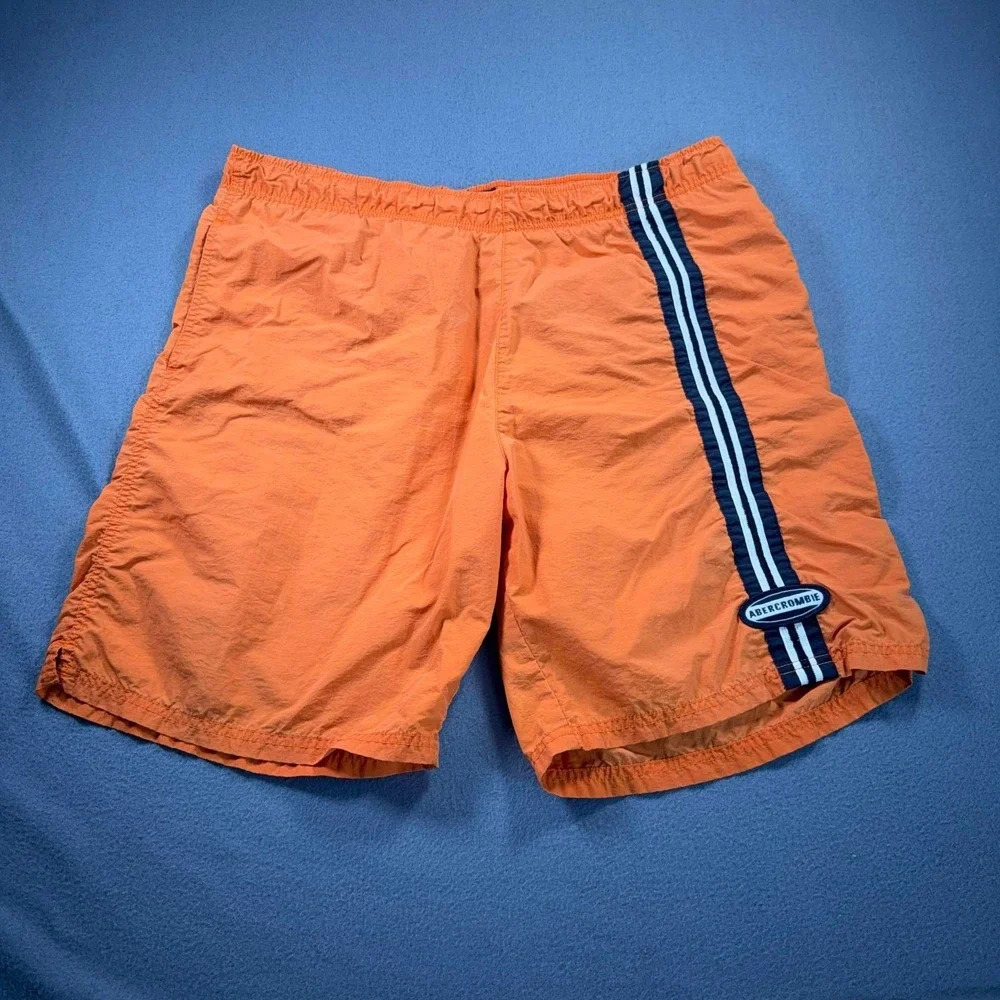 Vintage Abercrombie & Fitch Swim Trunks Mens L Orange Stripe 37x7.5